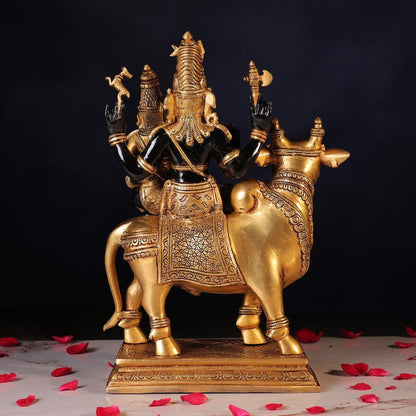 Brassaura® Shiva Parvati Riding Nandi Idol with Black Colour Finish | Pure Superfine Brass Handcrafted Murti | Brass Statue for Home Temple, Pooja Room | Height 15.7 Inches | Weight 12.3 Kgs