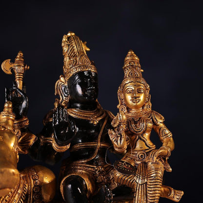Brassaura® Shiva Parvati Riding Nandi Idol with Black Colour Finish | Pure Superfine Brass Handcrafted Murti | Brass Statue for Home Temple, Pooja Room | Height 15.7 Inches | Weight 12.3 Kgs