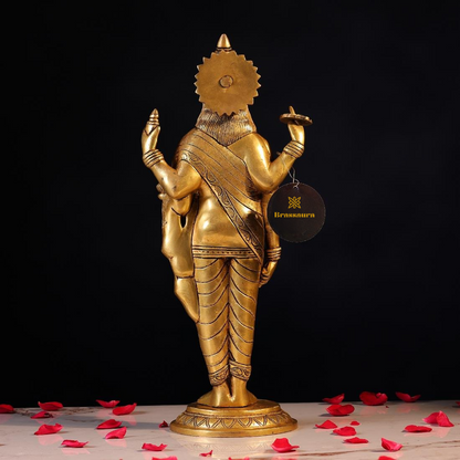 Brassaura® Dhanvantari Standing Idol with Polished Finish | Pure Superfine Brass Handcrafted Murti | Brass Statue for Home Temple, Pooja Room | Height 17 Inches | Weight 6.8 Kgs