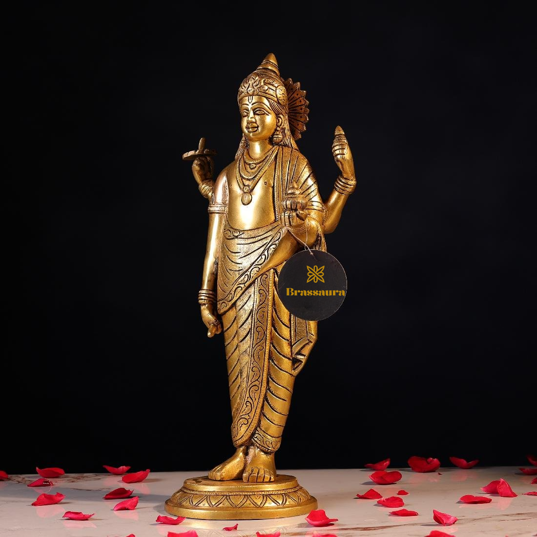 Brassaura® Dhanvantari Standing Idol with Polished Finish | Pure Superfine Brass Handcrafted Murti | Brass Statue for Home Temple, Pooja Room | Height 17 Inches | Weight 6.8 Kgs