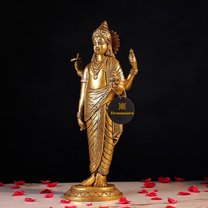 Brassaura® Dhanvantari Standing Idol with Polished Finish | Pure Superfine Brass Handcrafted Murti | Brass Statue for Home Temple, Pooja Room | Height 17 Inches | Weight 6.8 Kgs