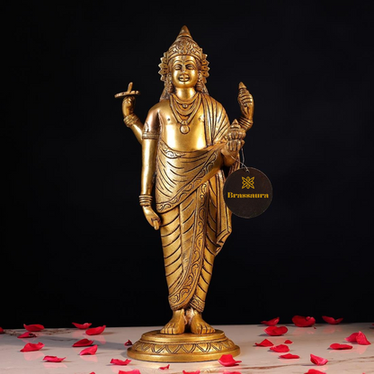Brassaura® Dhanvantari Standing Idol with Polished Finish | Pure Superfine Brass Handcrafted Murti | Brass Statue for Home Temple, Pooja Room | Height 17 Inches | Weight 6.8 Kgs