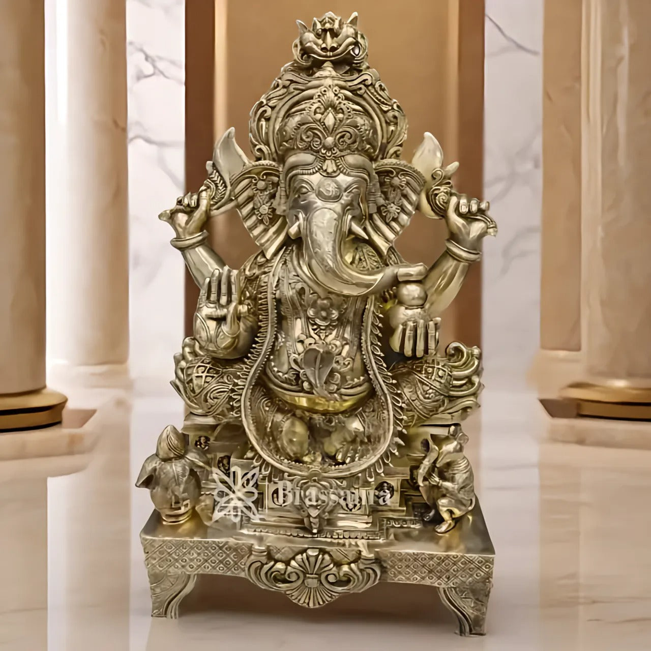 Brassaura™ Brass Jewellery Ganesha Idol for Home and Decor | Weight 60 Kgs | Height 33 Inches
