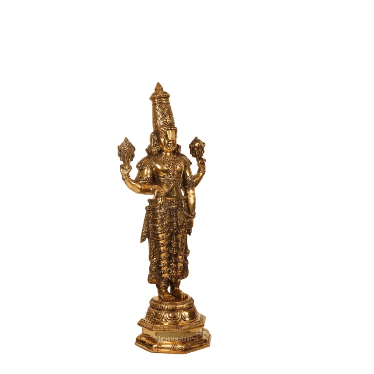 Brassaura™ Pure Brass Tirupati Balaji Idol – Height 33.5 Inches & Weight 20 Kgs | Superfine Shiny Finish