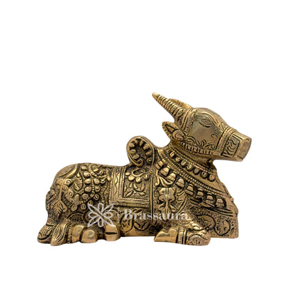 Brass Black Patina Work Nandhi Cow Idol for Home and Decor Weight 1.8 Kg Height 12 cm