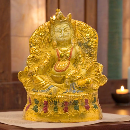 Brassaura™ Brass Gold & White Patina Finish Kuber Idol – Height 5 Inches & Weight 1.3 Kgs | Temple Room & Worship Accent