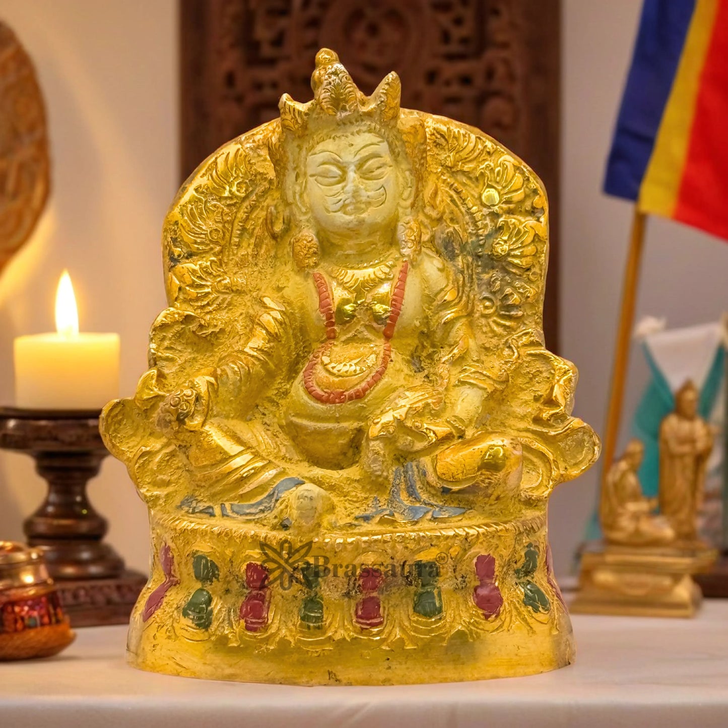 Brassaura™ Brass Gold & White Patina Finish Kuber Idol – Height 5 Inches & Weight 1.3 Kgs | Temple Room & Worship Accent