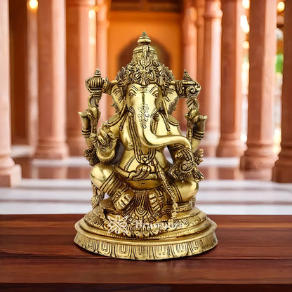 Brassaura™ Brass Ganesha Idol for Home Temple & Pooja Décor | Height 10 Inches & Weight 4.5 Kgs