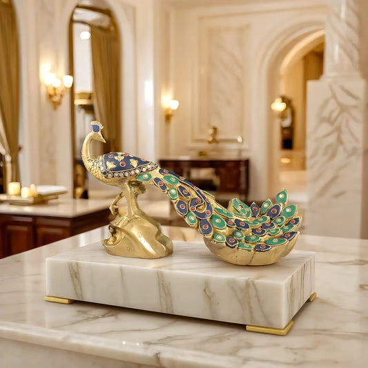 Brassaura™ Superfine Brass Peacock Showpiece with Stonework – Height 7 Inches & Weight 3 Kgs