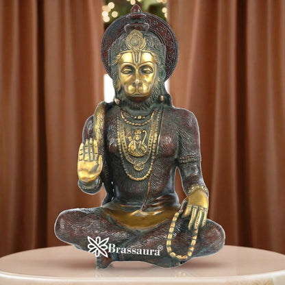 Brassaura™ Divine Brass Hanuman Statue – Height 12 Inches & Weight 4.8 Kgs | Classic Décor