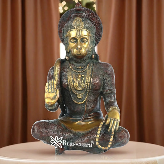 Brassaura™ Divine Brass Hanuman Statue – Height 12 Inches & Weight 4.8 Kgs | Classic Décor
