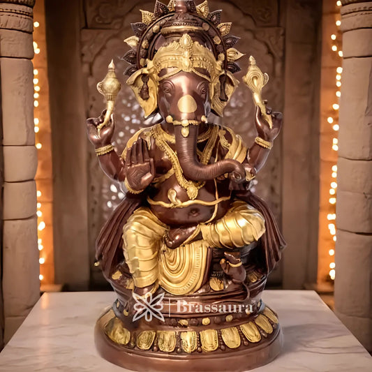 Brassaura™ Brass Ganesha Statue for Home Decor | Weight 42 Kgs | Height 35 Inches