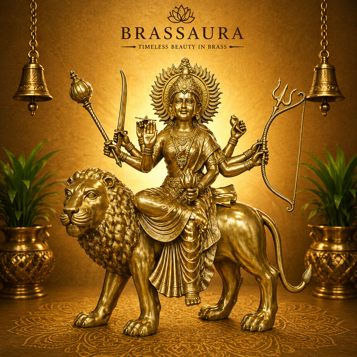 Brassaura® Brass Goddess Durga Statue | Height 58 Inches