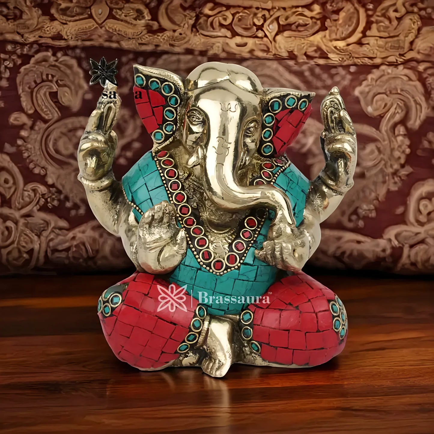 Brassaura™ Brass Ganesha Statue | Handcrafted Vinayaka Idol for Home & Décor | Height 5.5 Inches & Weight 2.3 Kgs