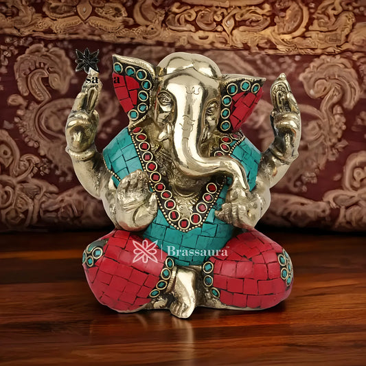 Brassaura™ Brass Ganesha Statue | Handcrafted Vinayaka Idol for Home & Décor | Height 5.5 Inches & Weight 2.3 Kgs