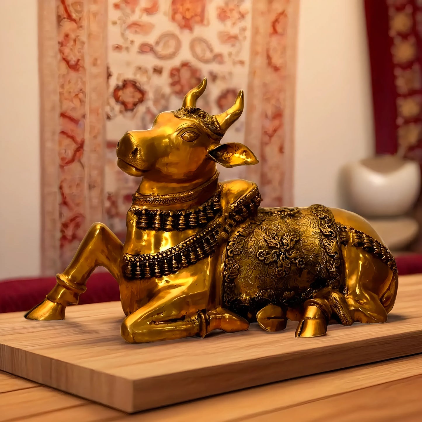 Brassaura™ Antique Brass Large Nandi Sculpture – Height 21.5 Inches & Weight 30 Kgs | Traditional Handcrafted Idol