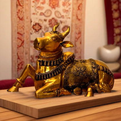 Brassaura™ Antique Brass Large Nandi Sculpture – Height 21.5 Inches & Weight 30 Kgs | Traditional Handcrafted Idol