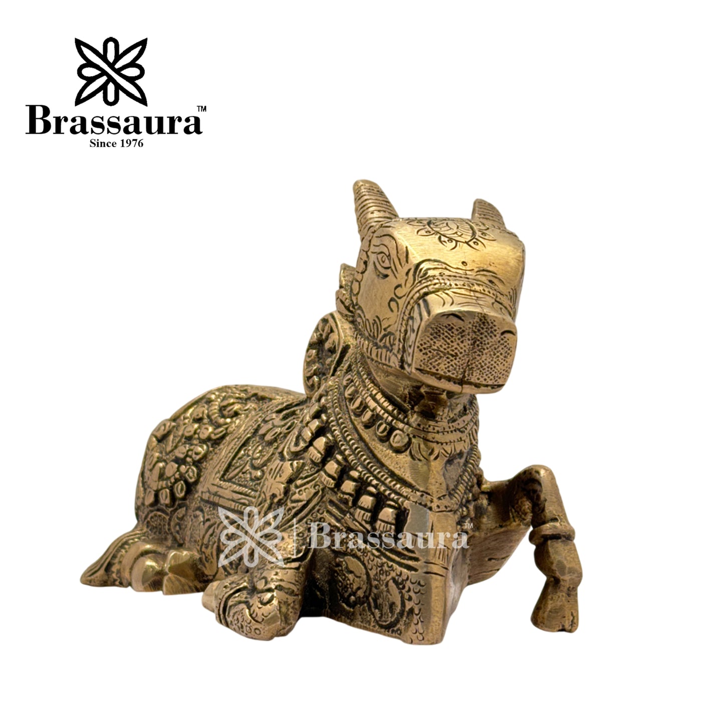 Brass Black Patina Work Nandhi Cow Idol for Home and Decor Weight 1.8 Kg Height 12 cm