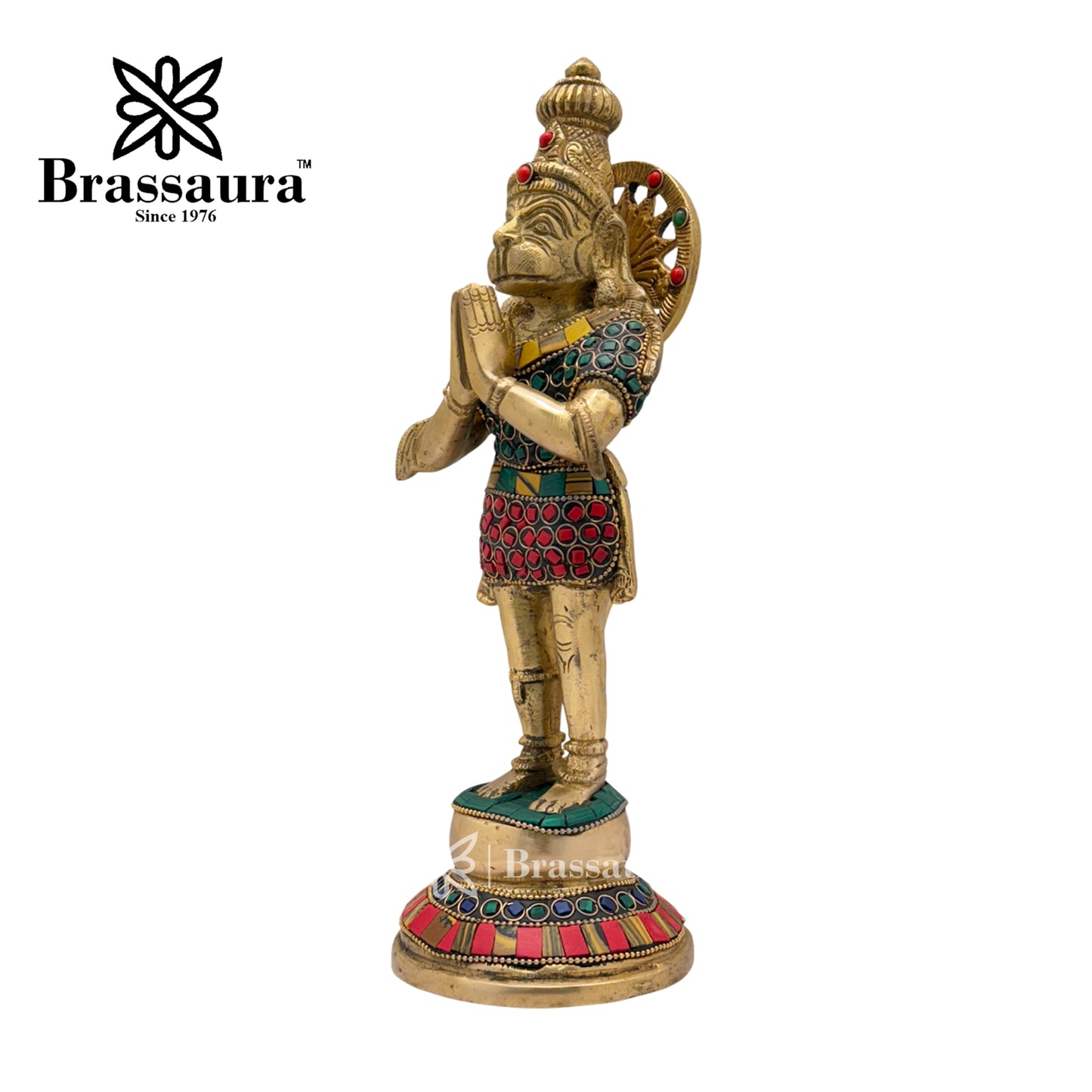 Brass Gem Stone Work Hanuman Idol for Home and Decor Weight 2.8 Kg Height 28 cm