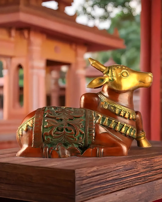 Brassaura™ Large Brass Superfine Nandi Sculpture – Vintage Dual Tone | Height 14", Weight 15 Kgs