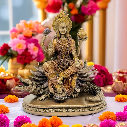 Brassaura™ Resin Ganga Devi Statue – Height 8 Inches & Weight 1.54 Kgs | Divine River Goddess Idol for Temple & Home Décor