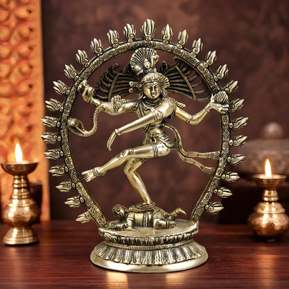 Brassaura™ Brass Nataraja Idol – 12 inch Height | 3.2 kg | Shiva Dancing on Apasmara | Handcrafted Spiritual Statue for Home & Temple Decor