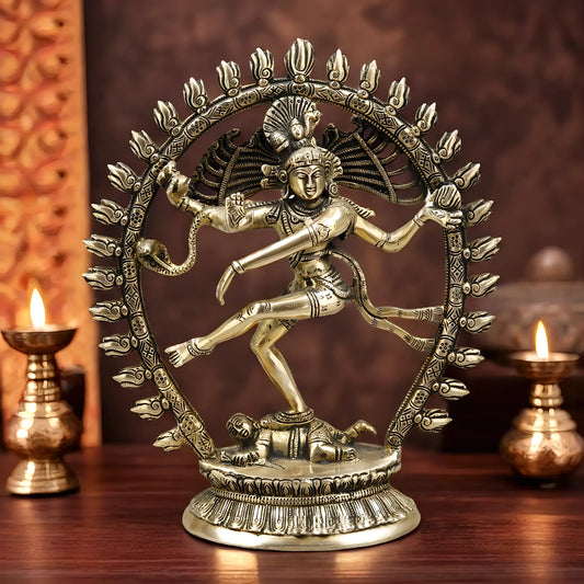 Brassaura™ Brass Nataraja Idol – 12 inch Height | 3.2 kg | Shiva Dancing on Apasmara | Handcrafted Spiritual Statue for Home & Temple Decor