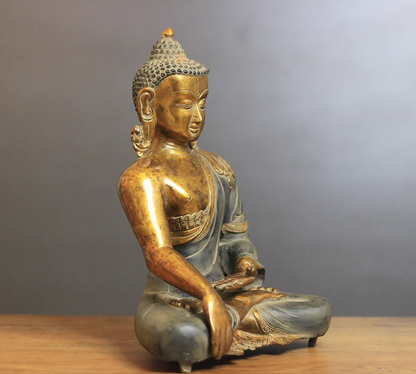 ब्रासोरा® वृंदावन वेणुगोपाल कृष्ण पीतल की प्रतिमा मोर के साथ | एंटीक नीला और सुनहरा रंग | ऊँचाई 20 इंच