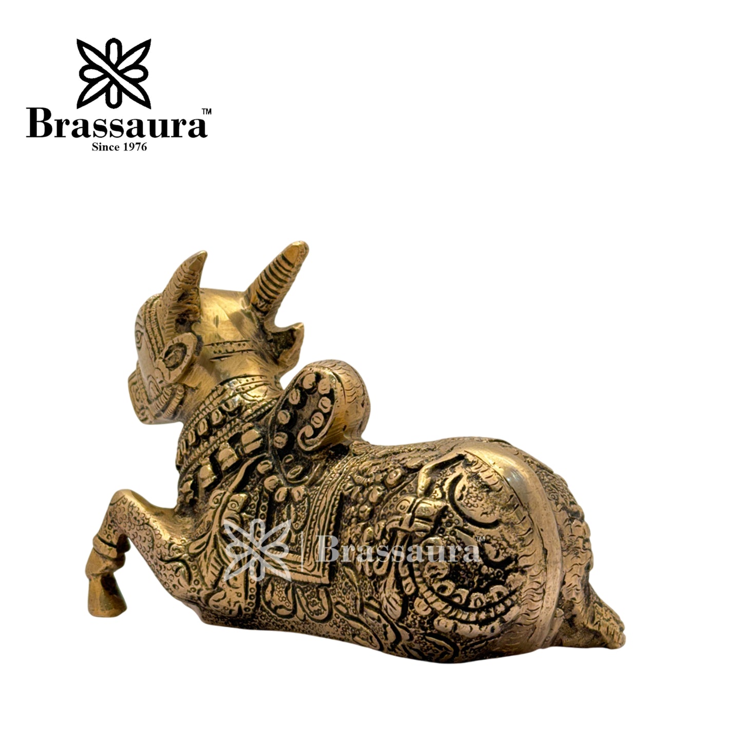 Brass Black Patina Work Nandhi Cow Idol for Home and Decor Weight 1.8 Kg Height 12 cm