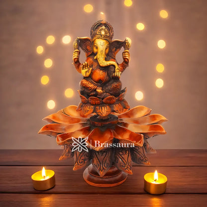 Brassaura™ Brass Ganesha Idol for Home Temple & Pooja Décor | Height 11 Inches & Weight 4.8 Kgs