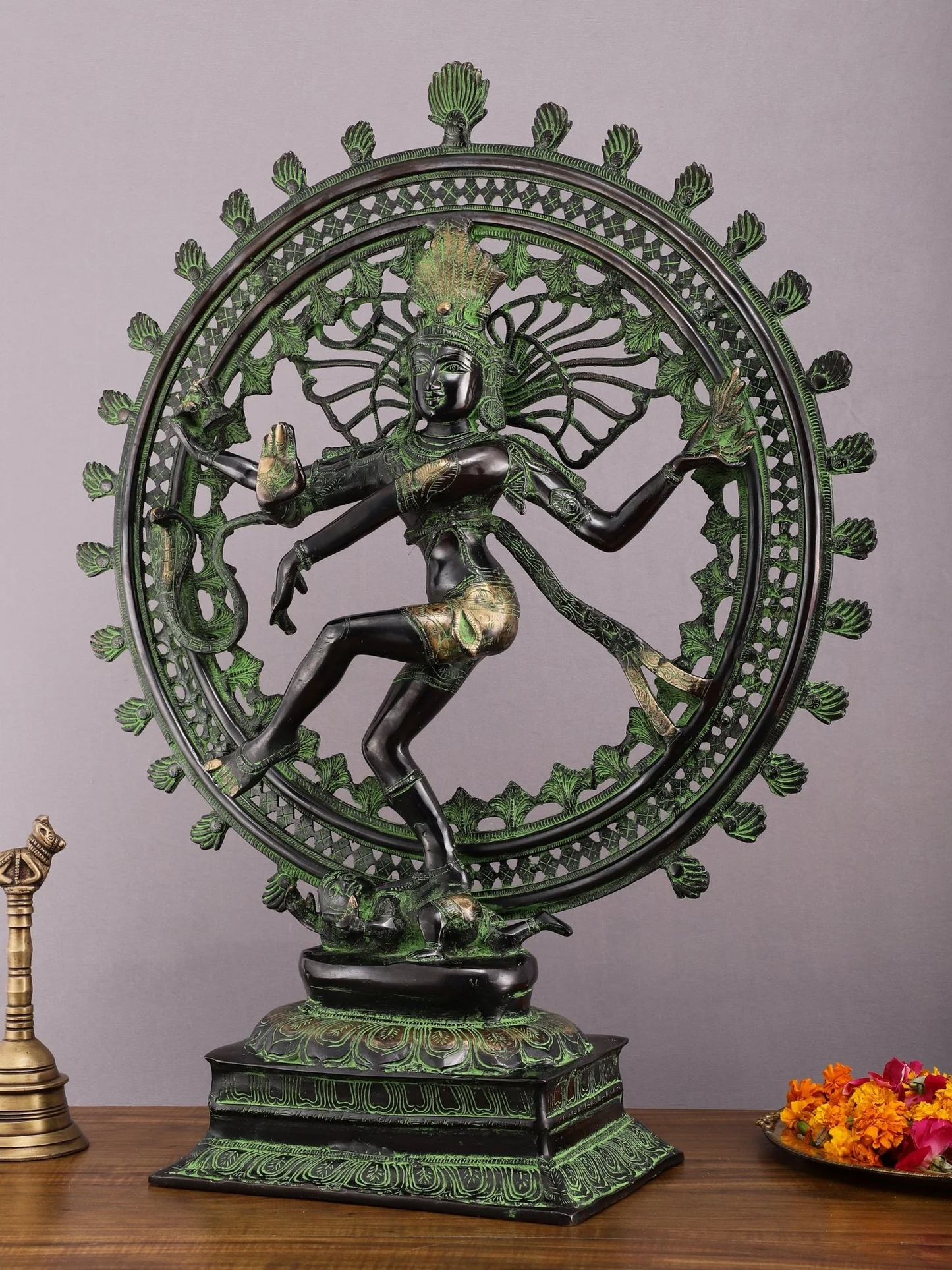 Brassaura™ Superfine Brass Nataraja Statue | Vintage Green & Black Finish | Height 28 Inches & Weight 17.5 Kgs