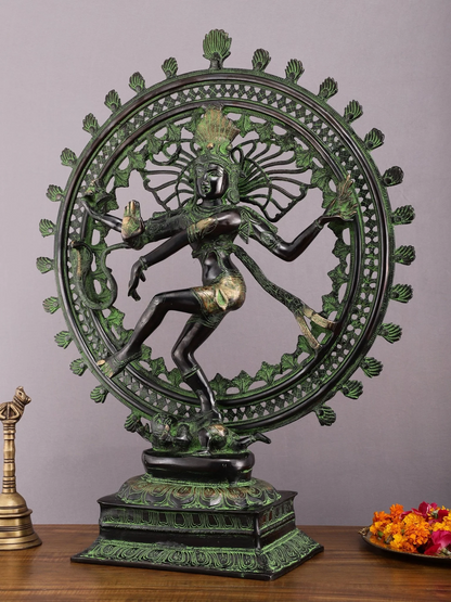 Brassaura™ Superfine Brass Nataraja Statue | Vintage Green & Black Finish | Height 28 Inches & Weight 17.5 Kgs