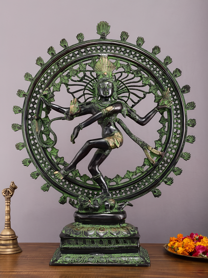 Brassaura™ Superfine Brass Nataraja Statue | Vintage Green & Black Finish | Height 28 Inches & Weight 17.5 Kgs