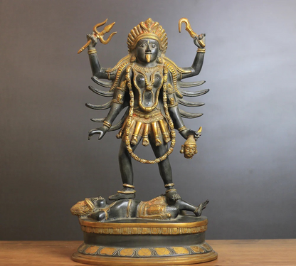 ब्रासोरा® वृंदावन वेणुगोपाल कृष्ण पीतल की प्रतिमा मोर के साथ | एंटीक नीला और सुनहरा रंग | ऊँचाई 20 इंच