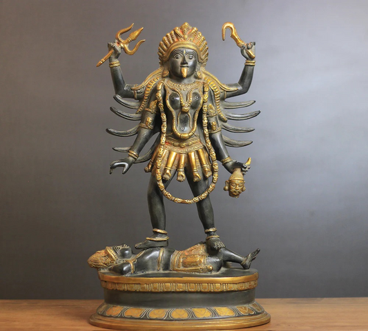 Brassaura® Goddess Kali Brass Statue | Rustic Black & Antique Gold Finish | Height 19 Inches & Weight 10.04 Kgs