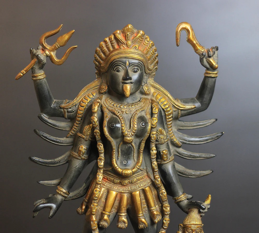 Brassaura® Goddess Kali Brass Statue | Rustic Black & Antique Gold Finish | Height 19 Inches & Weight 10.04 Kgs