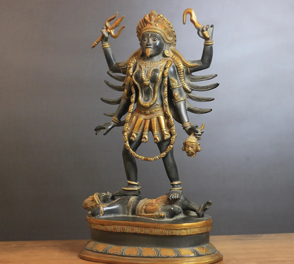 ब्रासोरा® वृंदावन वेणुगोपाल कृष्ण पीतल की प्रतिमा मोर के साथ | एंटीक नीला और सुनहरा रंग | ऊँचाई 20 इंच