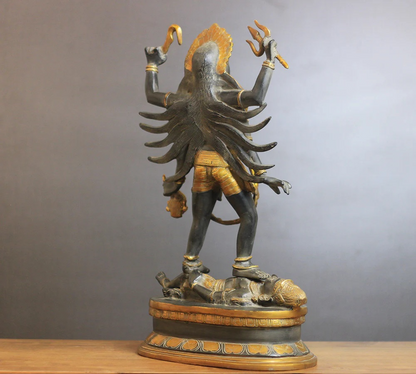 ब्रासोरा® वृंदावन वेणुगोपाल कृष्ण पीतल की प्रतिमा मोर के साथ | एंटीक नीला और सुनहरा रंग | ऊँचाई 20 इंच