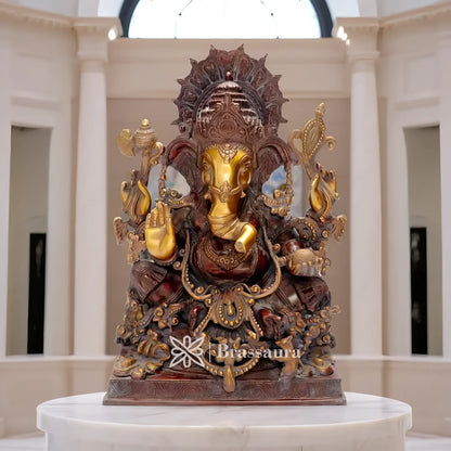 Brassaura™ Divine Brass Ganesha Statue for Home & Worship | Height 19 Inches & Weight 24 Kgs
