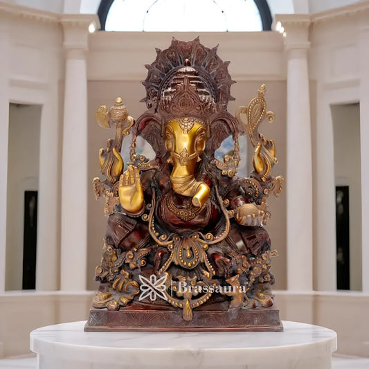 Brassaura™ Divine Brass Ganesha Statue for Home & Worship | Height 19 Inches & Weight 24 Kgs