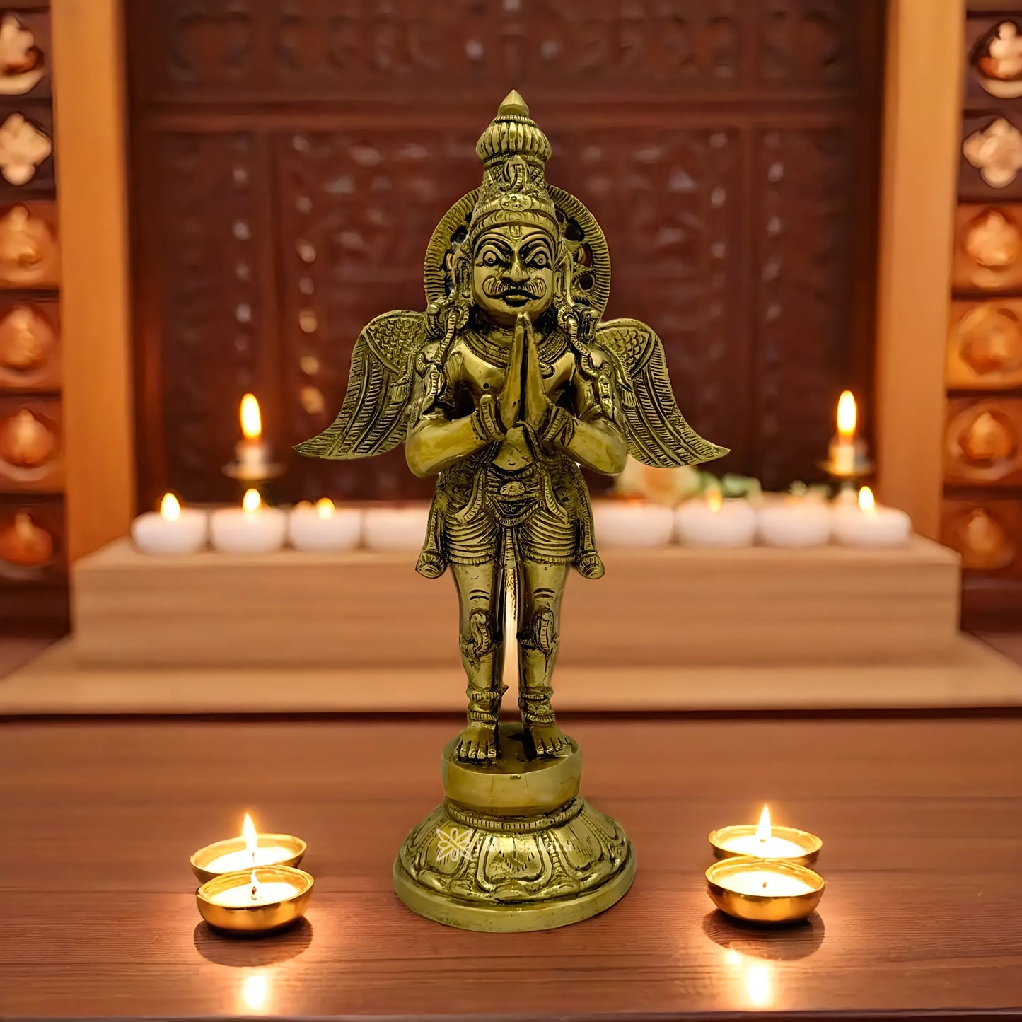 Brassaura™ Brass Garuda Idol – Height 9.2 Inches & Weight 3 Kgs | Meditation & Worship Space Accent