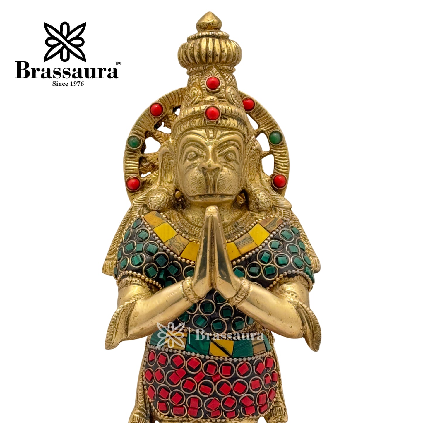 Brass Gem Stone Work Hanuman Idol for Home and Decor Weight 2.8 Kg Height 28 cm