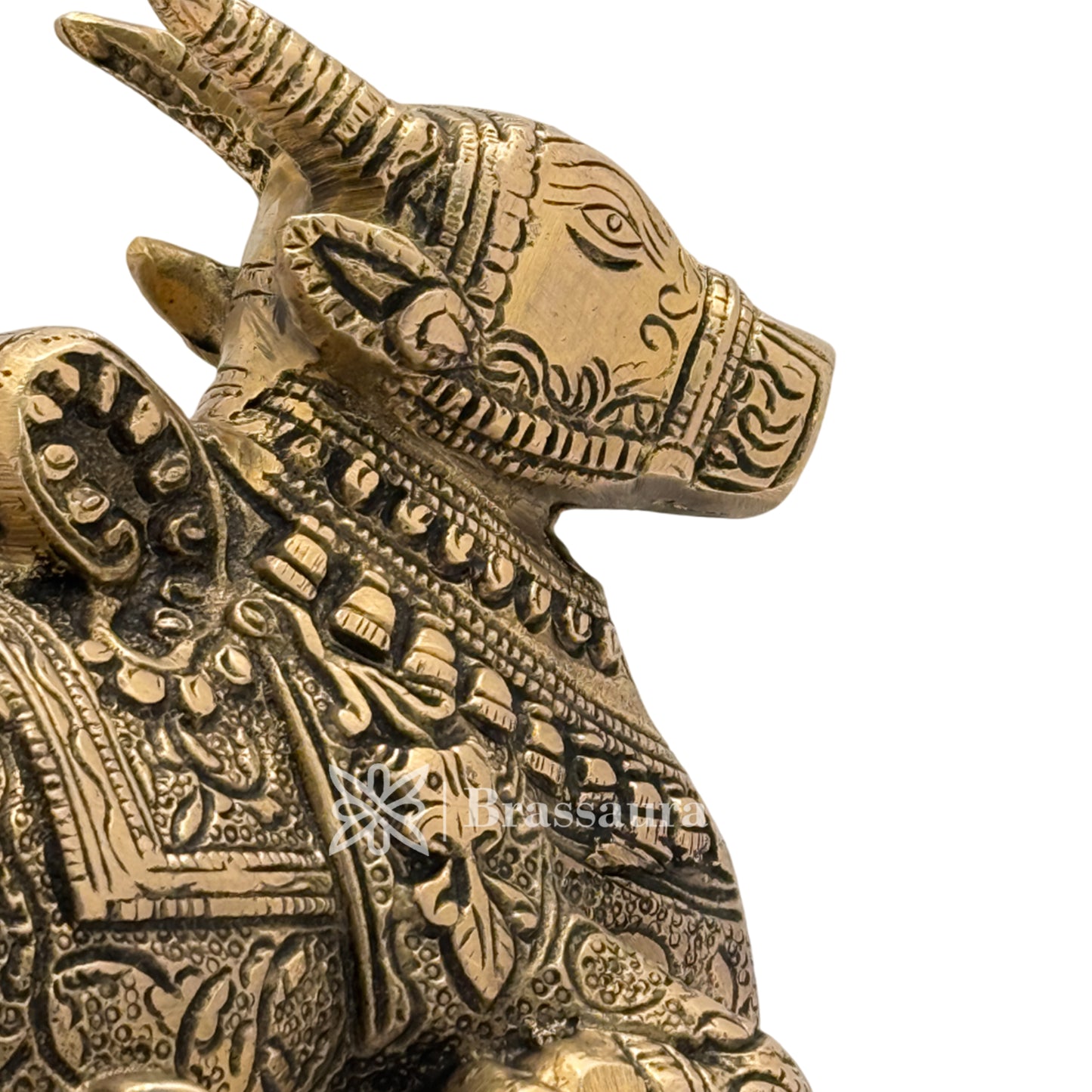 Brass Black Patina Work Nandhi Cow Idol for Home and Decor Weight 1.8 Kg Height 12 cm