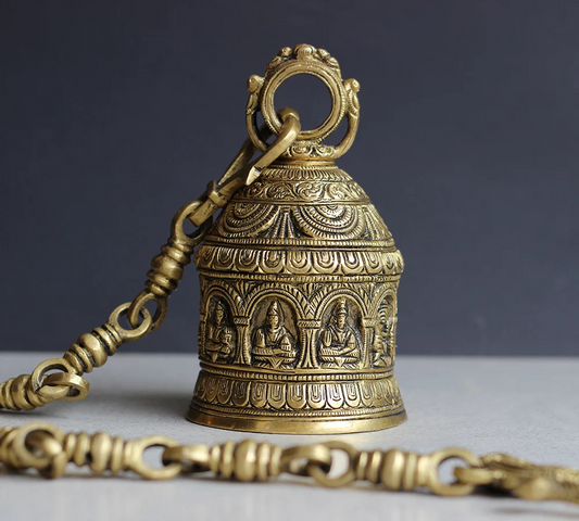 Brassaura® Brass Lakshmi Temple Bell with Chain | Handcrafted Sacred Hanging Ghanti | Height 6.5 Inches & Weight 2.1 Kgs