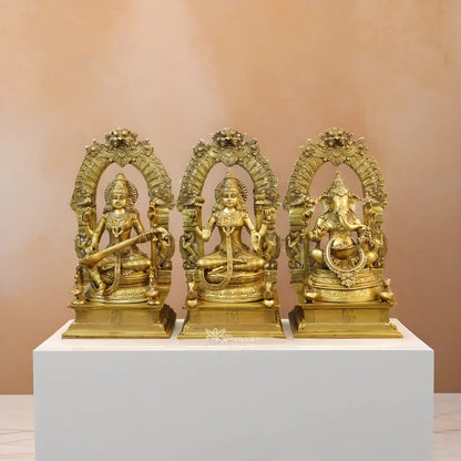 Brassaura™ Handcrafted Brass Laxmi Ganesha Saraswati Murti – Height 24 Inches & Weight 71.64 Kgs | Puja Room Idol