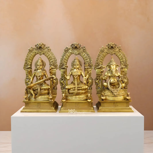 Brassaura™ Handcrafted Brass Laxmi Ganesha Saraswati Murti – Height 24 Inches & Weight 71.64 Kgs | Puja Room Idol