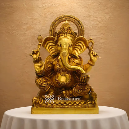 Brassaura™ Brass Ganesha Statue – “Symbol of Auspiciousness” | Height 19 Inches & Weight 21 Kgs