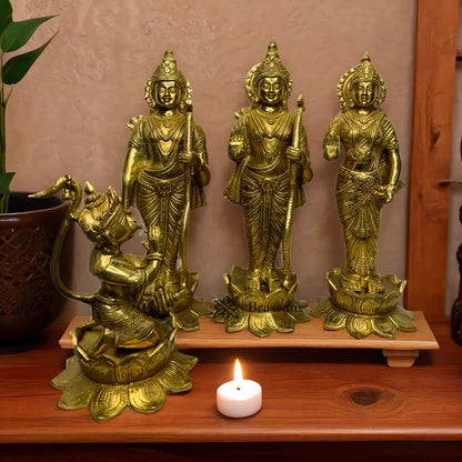 Brassaura™ Brass Ram Darbar Idol – Height 15 Inches & Weight 18 Kgs | Handcrafted Divine Family Sculpture for Pooja Room