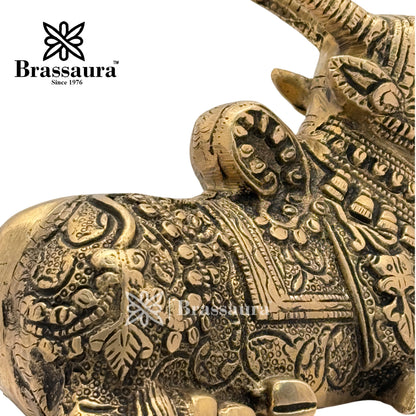 Brass Black Patina Work Nandhi Cow Idol for Home and Decor Weight 1.8 Kg Height 12 cm