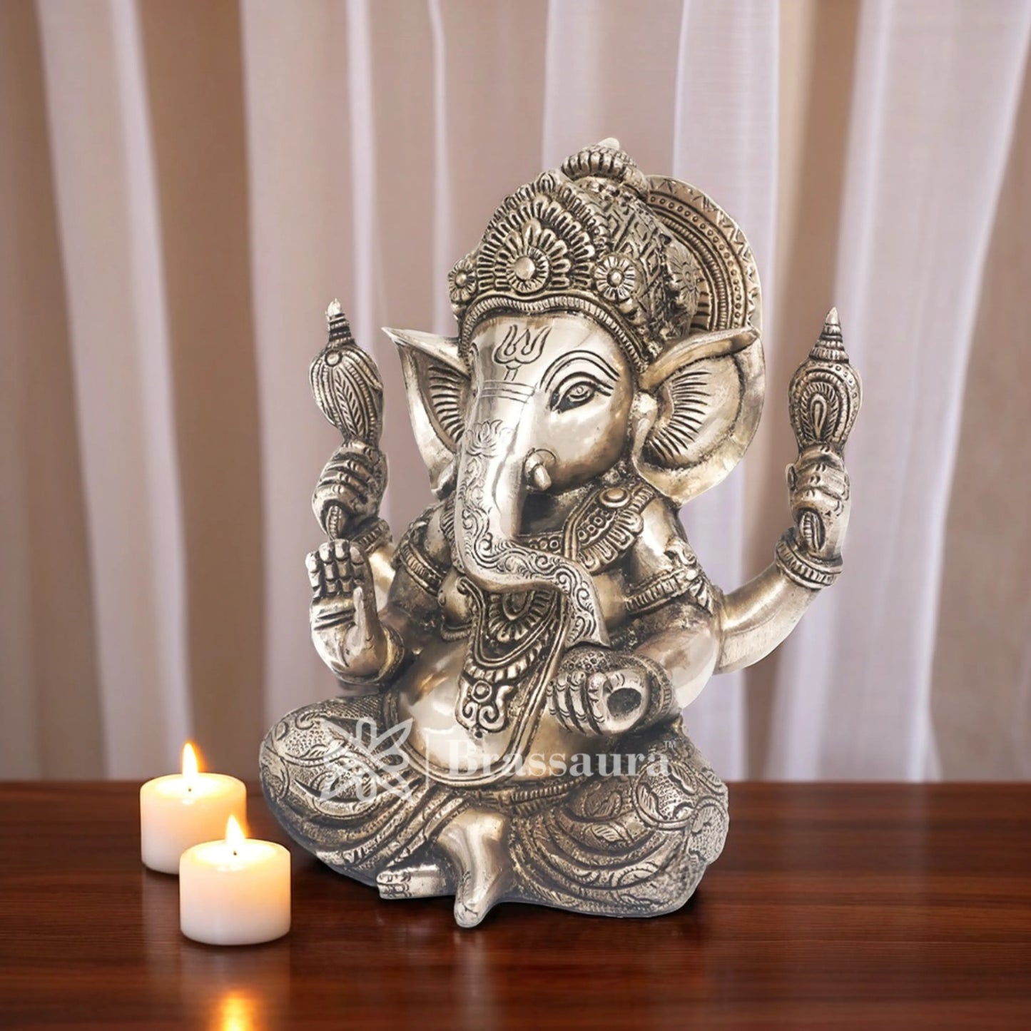 Brassaura™ Brass Ganesha Idol for Home and Decor | Weight 3.9 Kgs | Height 9 Inches